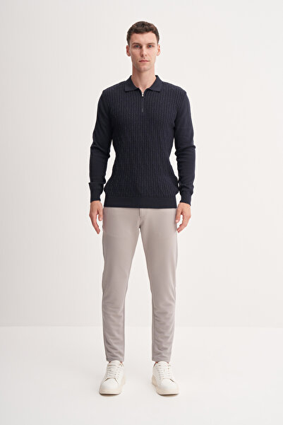 Cazador سترة بولو بياقة من القطن والأكريليك الفاخر بقصة ضيقة - 33040