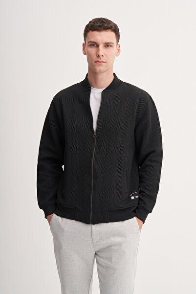 Cazador Quilted Herringbone Jacquard Fabric Premium Coll. Yaka Regular Fit Sweat Cardigan-53400