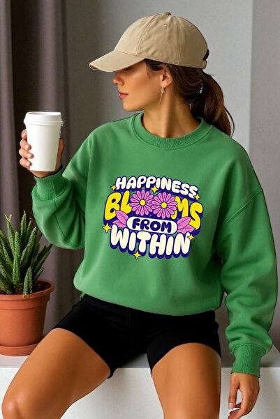 ArtYus Unisex duži rukav Happiness Transfer Štampano okrugla kragna paket majica