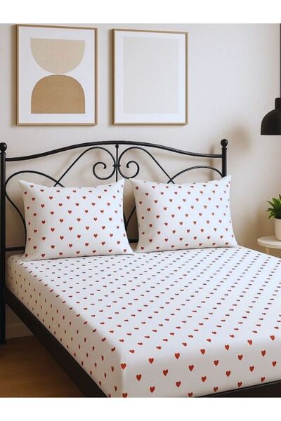 Mamcrazy Amour Red Heart 100% Cotton Single Bed Sheet Set - Single Pike Gift