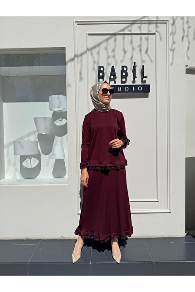 MissWhence 38004 Lace Detailed Women's Set Burgundy