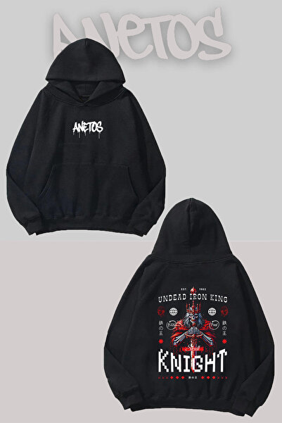 Anetos Knıght Rucsac cu imprimeu Negru cu glugă Swea tricou