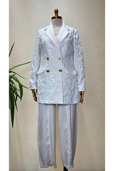 Ghisa Beyaz Renk Kruvaze Ceket Pantolon Takım
