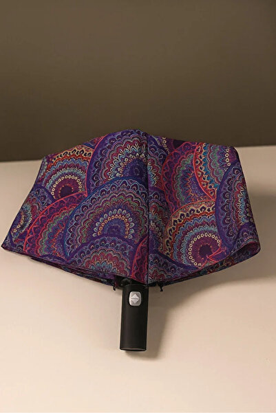 Eyesofia Otomatik Full Fonksiyon Açma Kapama Fiber Tel Kılıflı Mandala -Şal -Etnik Desenli Kaliteli Şemsiye