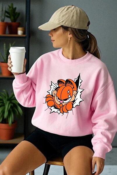 ArtYus Tricou unisex cu mânecă lungă Garfield Transfer cu imprimeu guler rotu...