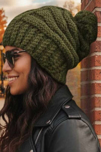 Trenderrs Beretă de iarnă pentru femei, tricotată groasă cu pompon