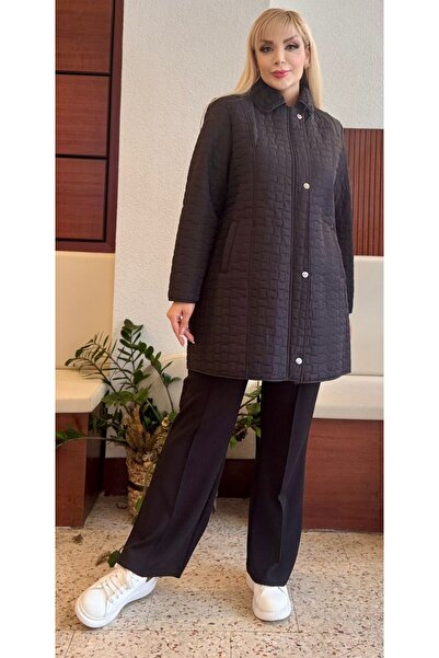 Butik Nilyam Women's Plus Size Quilted Detachable Hooded Soft Fur Inside Oversized Winter Coat 25031 Black