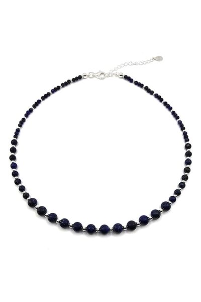 Lexy's Boutique Colier handmade, ajustabil, din argint 925, pietre semipretioase lapis lazuli,max 43.50 cm