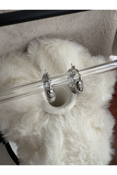 Rod Yıldız Taş Detay Çelik Halka Silver Küpe