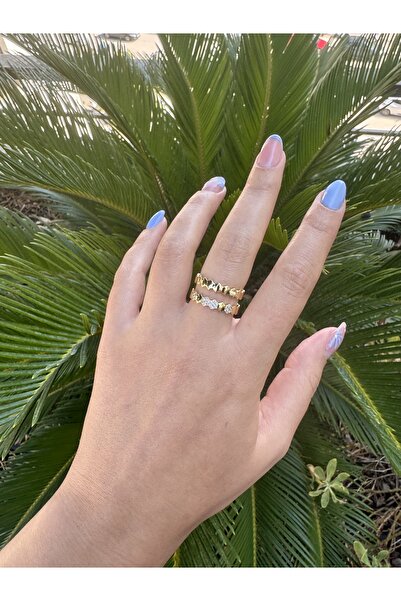 TUĞÇE TURAP 14K Çelik Modern Desenli Yüzük – 2 Renk Seçenekli (Altın & Gümüş), Kararmaz (ayarlanabilir)