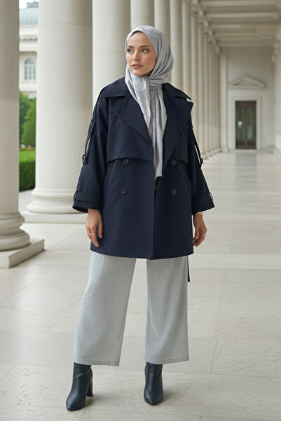 Genel Markalar Kol Apoletli Trençkot 0014 - LACİVERT