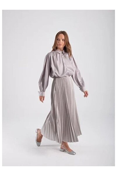 PİNK FLY Women's Basic High Waist Pleated Skirt