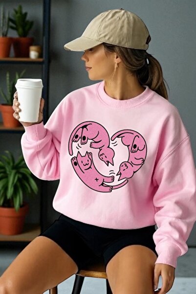 ArtYus Tricou unisex cu mânecă lungă Heart pisică ler Transfer cu imprimeu gu...