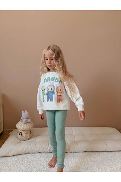 YİGİT BUTİK Set pentru fetiță cu model de caractere și jambiere cu mâneci lungi