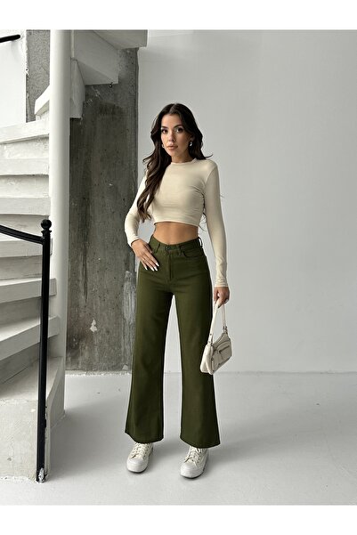 blue marlın Women's High Waist Khaki Linen Boyfriend Loose Fit Pants