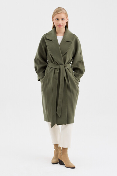 DOLCEBELLA KADIN OVERSİZE ÇİFT CEPLİ KISA KAŞE HAKİ KABAN