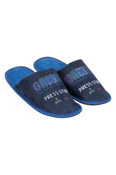 ANTBRO - Papuci de casă pentru băieți, albaștri cu imprimeu Gamer, mărimea EU...