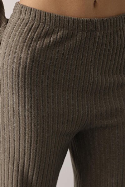 VAGGON Women's Mink Ribbed Knitted Pants with Elastic Waist Vs01252