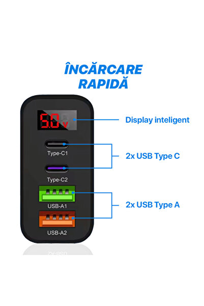 DigikalaX Încărcător de rețea, 4 porturi, 45W, 2xUSB, 2xType-C, universal, alb