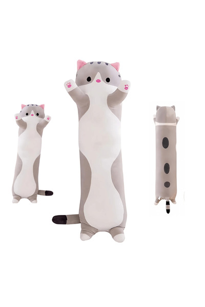 DrKala Plush Toy Long Cat, 50 cm Pillow Type, for kids and adults, Grey