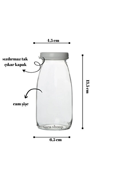 sara shoop 250 ml Şeffaf Süt, Ayran, Limonata, Meşrubat Cam ŞişesPlastik Kapaklı 6 Adet Boş Şişe