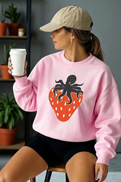 ArtYus Φούτερ Unisex με μακρύ μανίκι Strawberry Ahtopot Transfer με τύπωμα με...