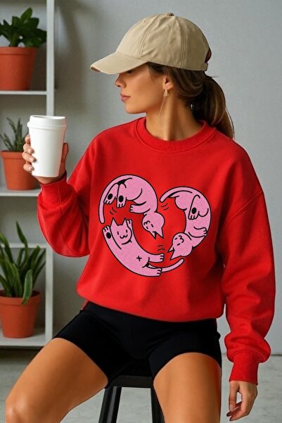 ArtYus Tricou unisex cu mânecă lungă Heart pisică ler Transfer cu imprimeu gu...