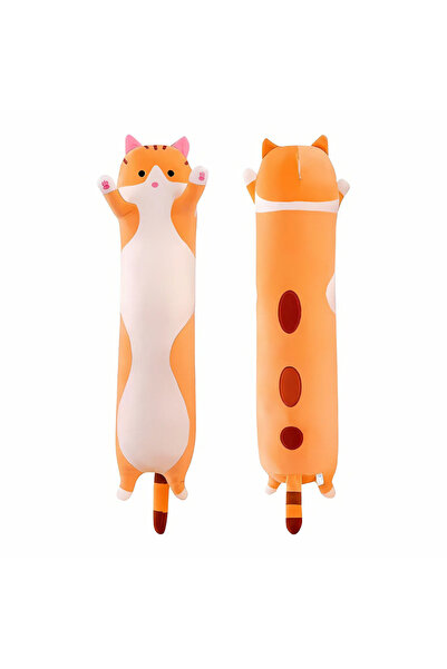 DrKala Plush Toy Long Cat, 50 cm Length, Pillow Type, for Children and Adults, Beige-Russet