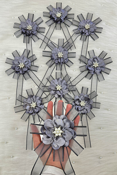 ZEYMERADE Broşlu Gri Bohça Süsü, Gelin Damat Çeyiz Düğün Nişan Konvoy Gelin A...