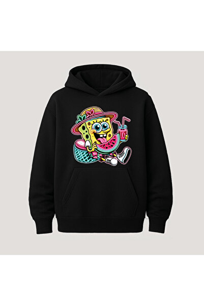 SVART WEAR سويت شيرت هوديي بأكمام طويلة من القطن مطبوع عليه سبونج بوب مع جيب ...