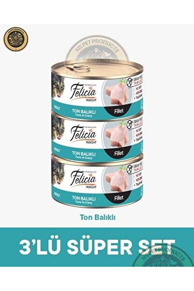 Felicia Insight Fillet Ton Balıklı Fileto Yetişkin Kedi Konserve Maması Seti ...