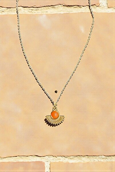 bemoreatelier Kuvars Taşlı Turuncu Renkli Çelik Kolye