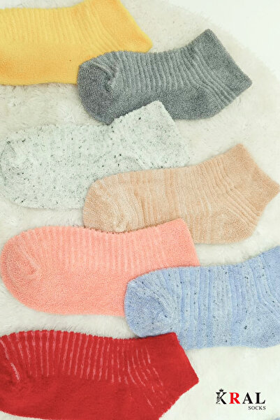 KRAL SOCKS Women's Booties Striped Embossed Reverse Towel Combed Cotton 6 Pairs Mixed Color Short Socks