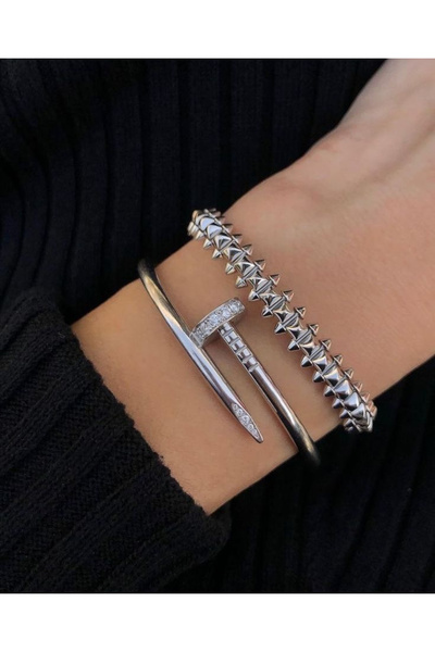 ElectraStore Silver 'Nail' Bracelet With Semi-Precious Stones