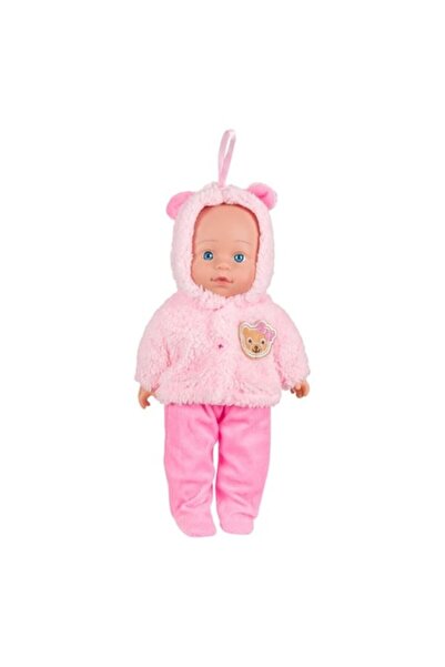 ANTBRO Baby doll Antbro® with teddy outfit, pink pants, and hooded vest with ears, 30 cm