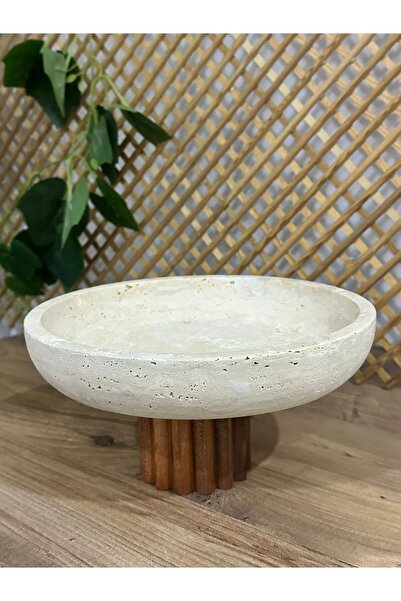 FARALYAHOME Sunumluk Marble Bowl Travertine Rufless Footed 25X5 cm