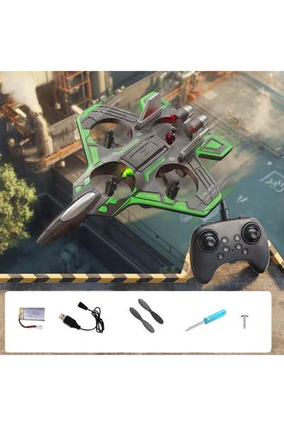 Buldug RC Savaş Uçağı Drone – LED Işıklı, Akrobatik Quadrocopter (Yeşil / Mav...
