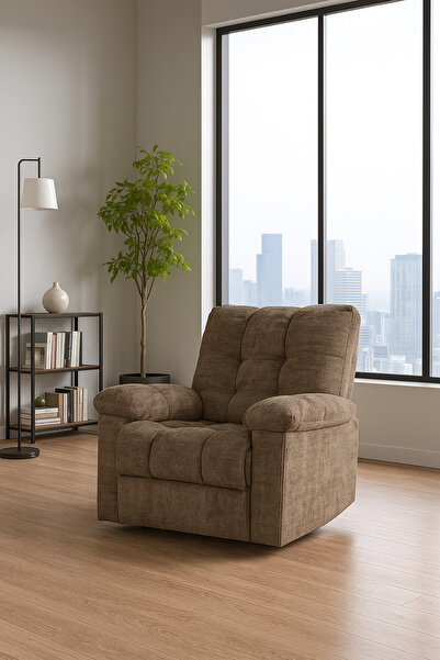 MARIA HOMES كرسي استرخاء من القماش البني مع دوار وهزاز ومسند للقدمين - جلوس م...