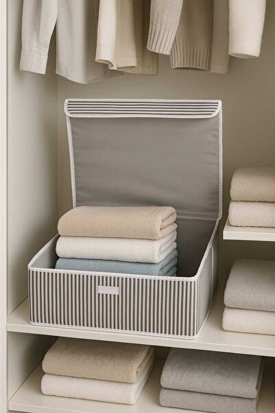 Nevvera Home Kartonlu Hurç 50x40x20 cm – Kapaklı Kumaş Saklama Kutusu Fermuarsız,Baza Altı, Dolap İçi Düzenleyici
