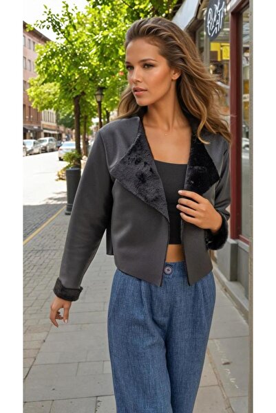 Pasaklı Giyim Jachetă neagră din piele artificială pentru femei – guler clasi...