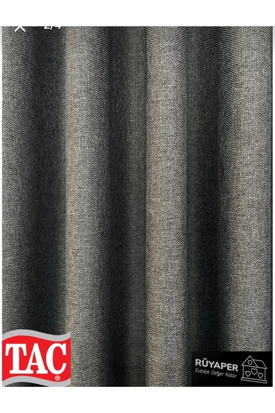 Taç Rüyaper Original Gray Color Linen Blackout Curtain Does Not Need Ironing Plain Without Pleats