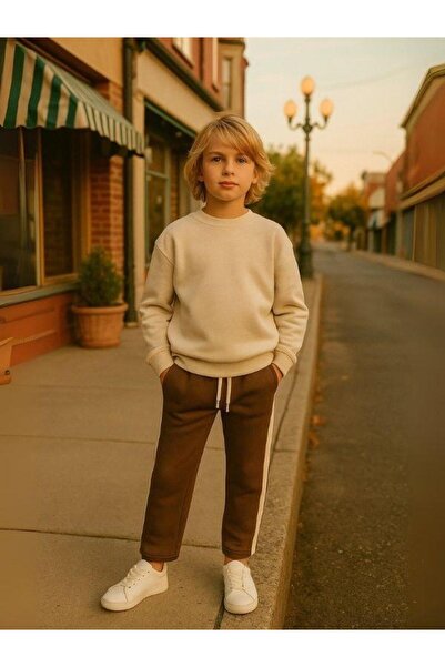 Zekids Детски памучни панталони за тичане с странични ивици