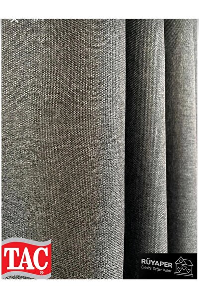 Taç Rüyaper Original Gray Color Linen Blackout Curtain Does Not Need Ironing Plain Without Pleats