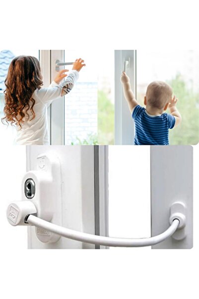 KOÇSAN Halatlı Pencere Güvenlik Emniyet Kilidi Mandalı Beyaz