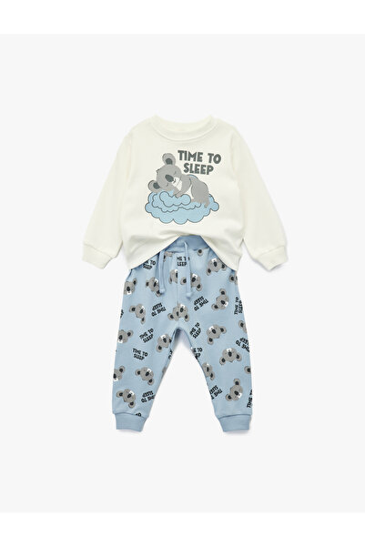Koton Koala Baskılı Uzun Kollu Bisiklet Yaka Pamuklu 2'li Pijama Takımı
