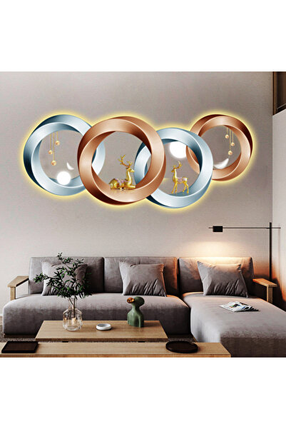 Un لوحة حائط ثلاثية الحلقات بإضاءة LED وتصميم فني راقي