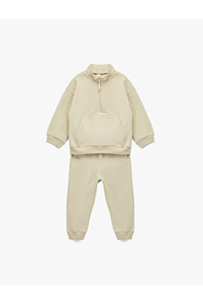 Koton High Neck Zipper Detailed Long Sleeve Cotton Basic Tracksuit Set