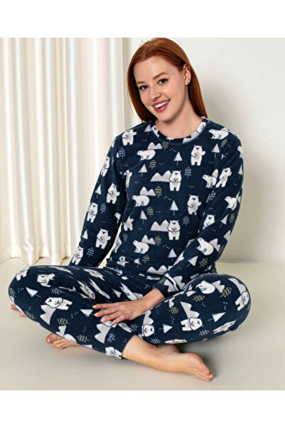 Star Fashion Pijama dama groasa, din polar fleece, pufoasa si calduroasa, imprimeu vesel
