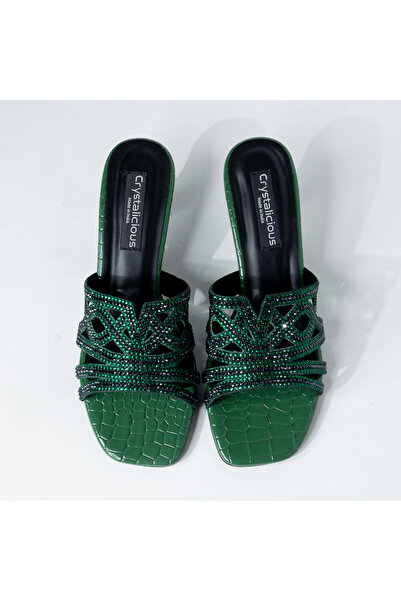 crystalicious حذاء نيسا الفاخر المصنوع يدويًا من أحجار الراين بكعب ناعم، مناس...