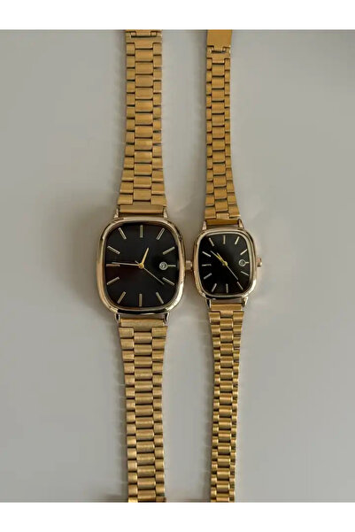 RoseandRoses Casian Muadil Trend Model Calendar Couple Watch Gold (Black Dial)